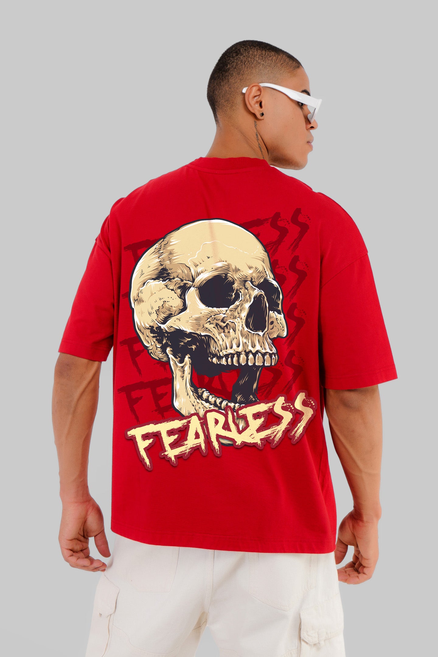 Fearless Skull Red Baggy Fit T-Shirt Men Pic 1