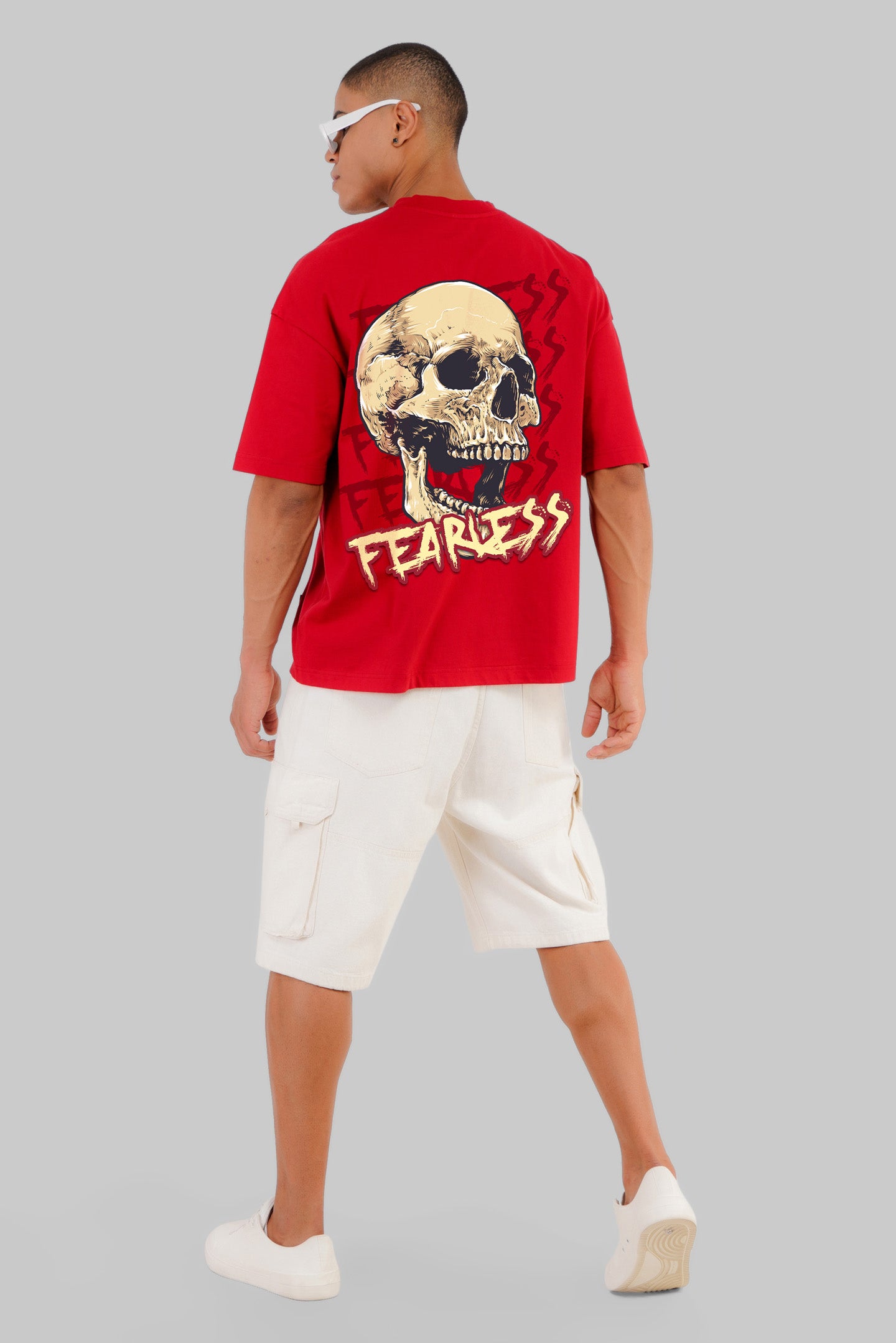 Fearless Skull Red Baggy Fit T-Shirt Men Pic 5