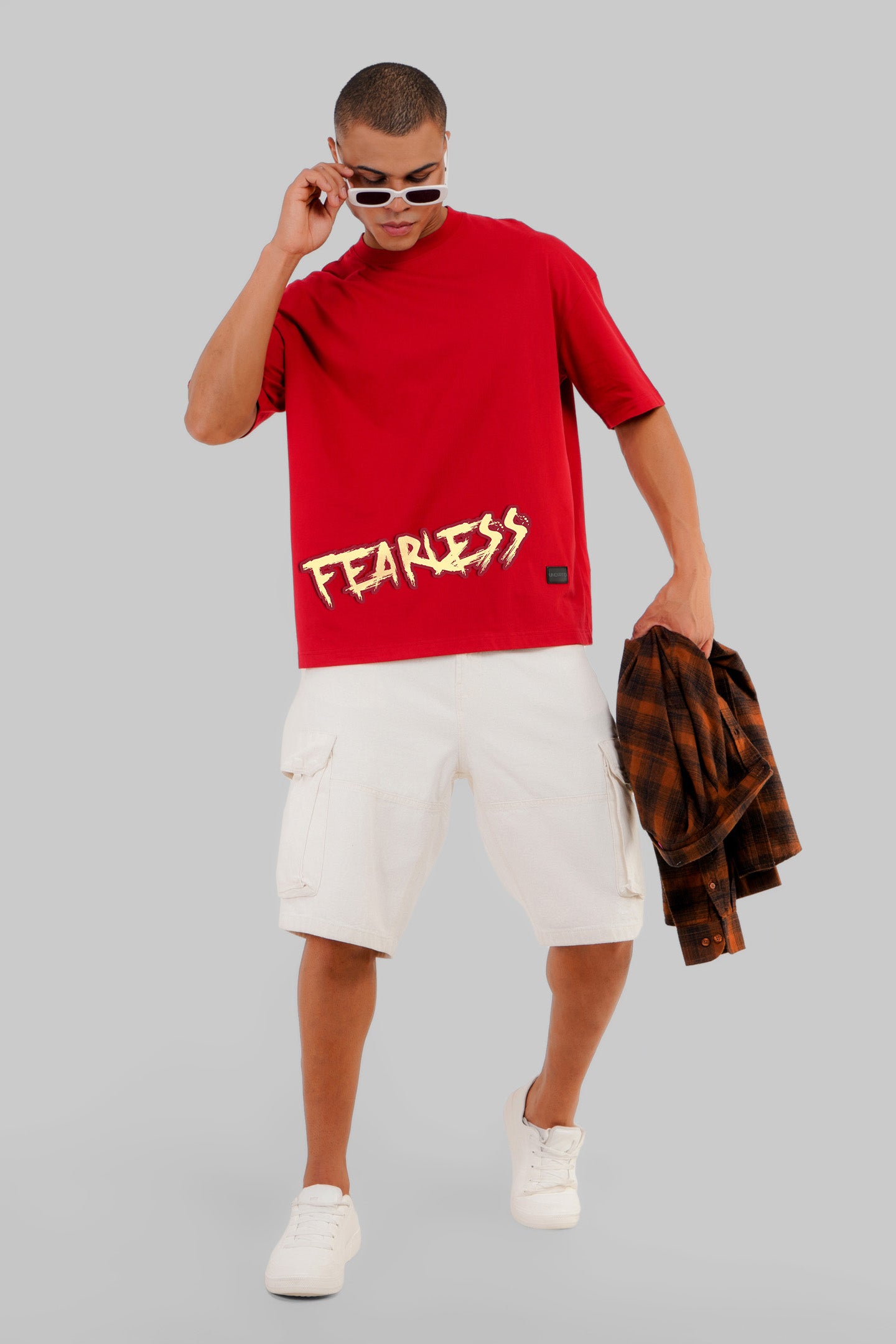 Fearless Skull Red Baggy Fit T-Shirt Men Pic 4