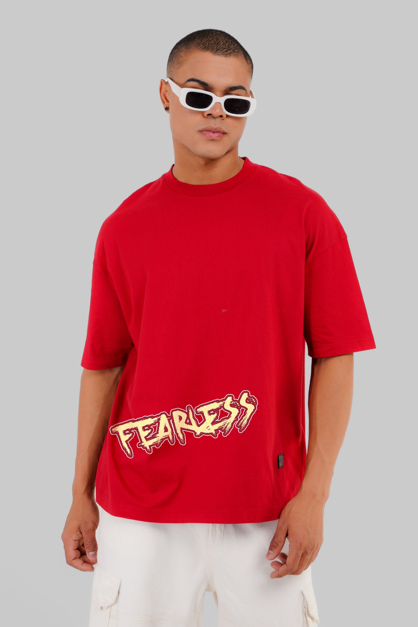 Fearless Skull Red Baggy Fit T-Shirt Men Pic 2