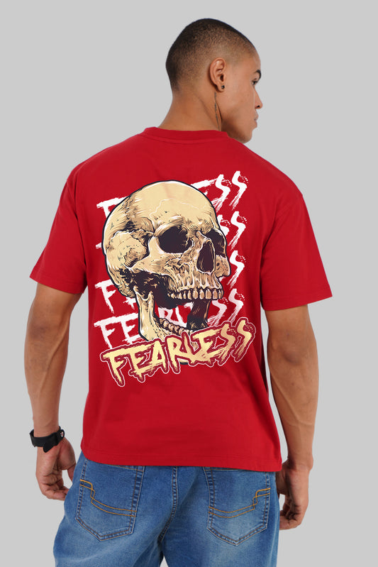 Fearless Skull Red Oversized Fit T-Shirt Men Pic 1