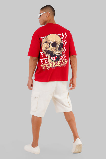 Fearless Skull Red Baggy Fit T-Shirt Men Pic 4