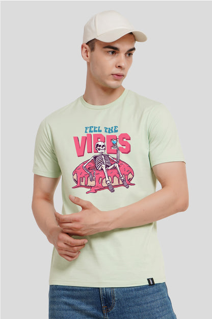 Feel The Vibe Pastel Green Printed T-Shirt