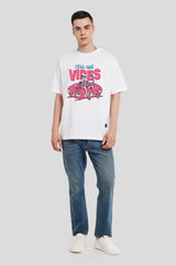 Feel The Vibe White Printed T Shirt Men Oversized Fit With Front Design Pic 3