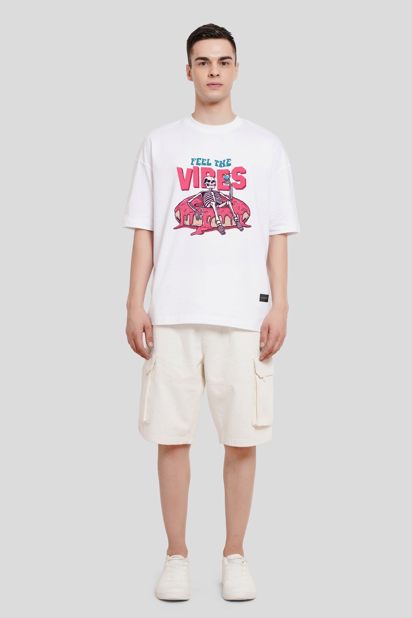 Feel The Vibe White Printed T-Shirt