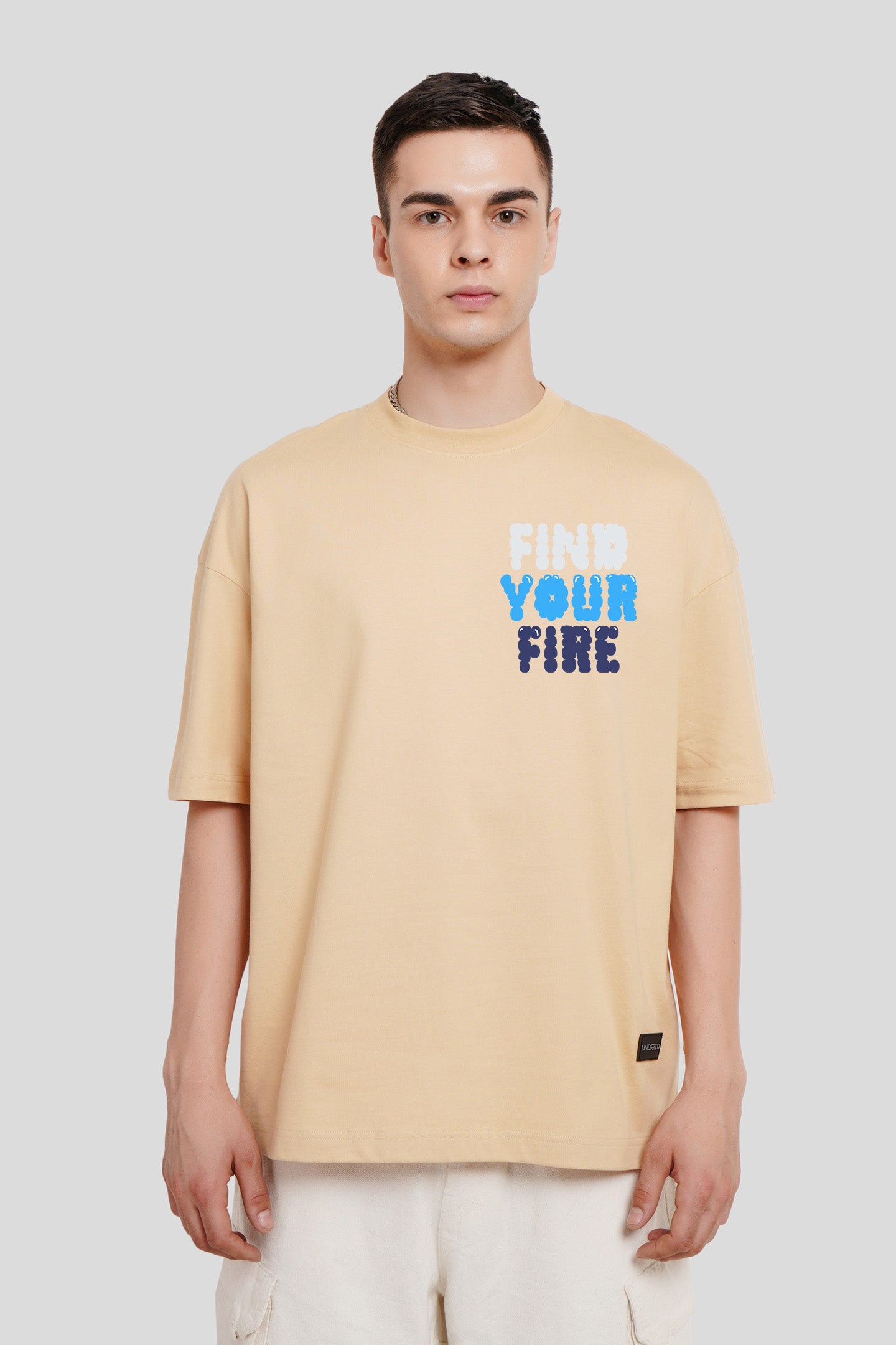 Find Your Fire Beige Baggy Fit T-Shirt Men