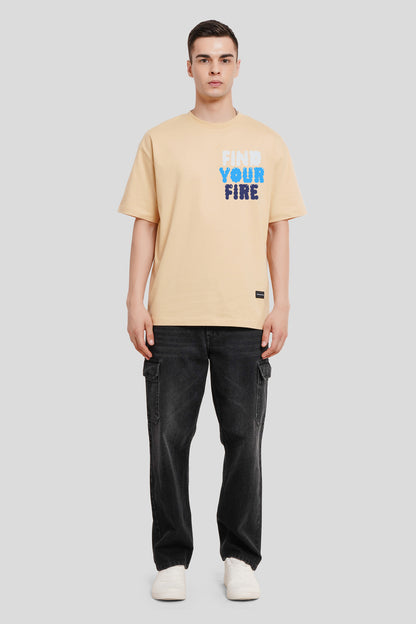 Find Your Fire Beige Oversized Fit T-Shirt Men