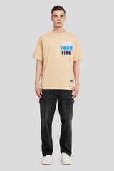 Find Your Fire Beige Oversized Fit T-Shirt Men