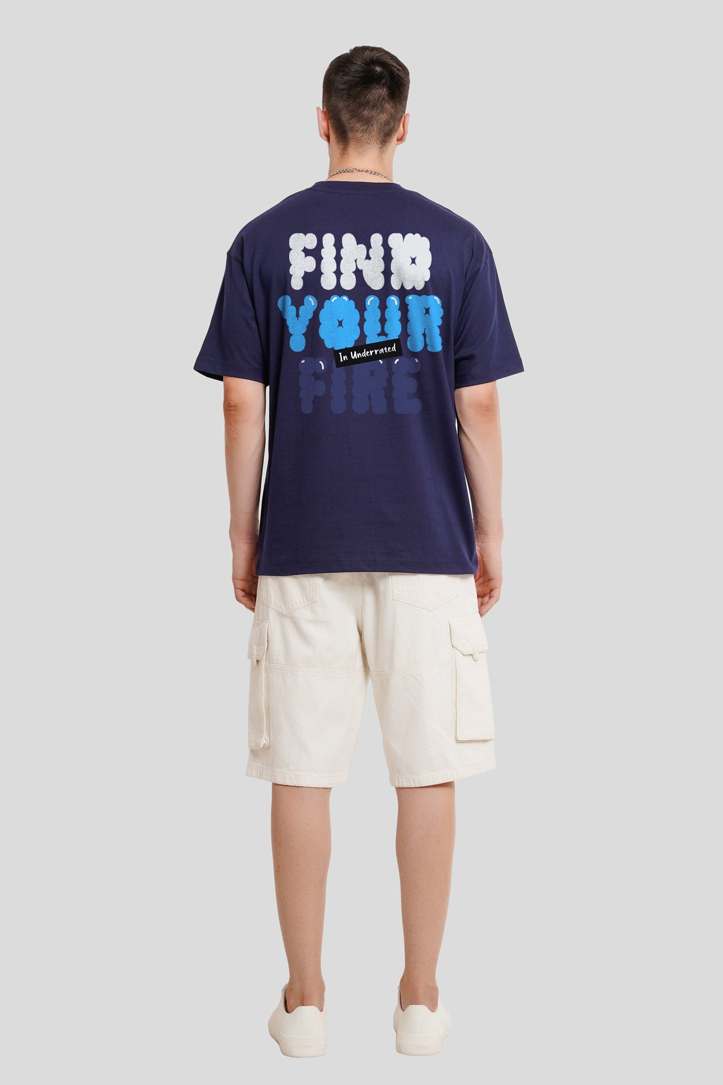 Find Your Fire Navy Blue Oversized Fit T-Shirt Men