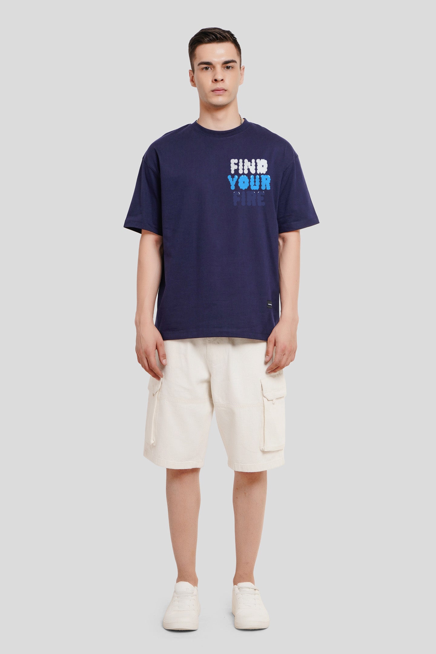 Find Your Fire Navy Blue Oversized Fit T-Shirt Men