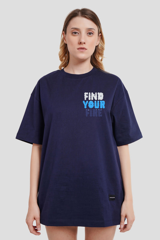 Find Your Fire Navy Blue Oversized Fit T-Shirt Women Pic 1