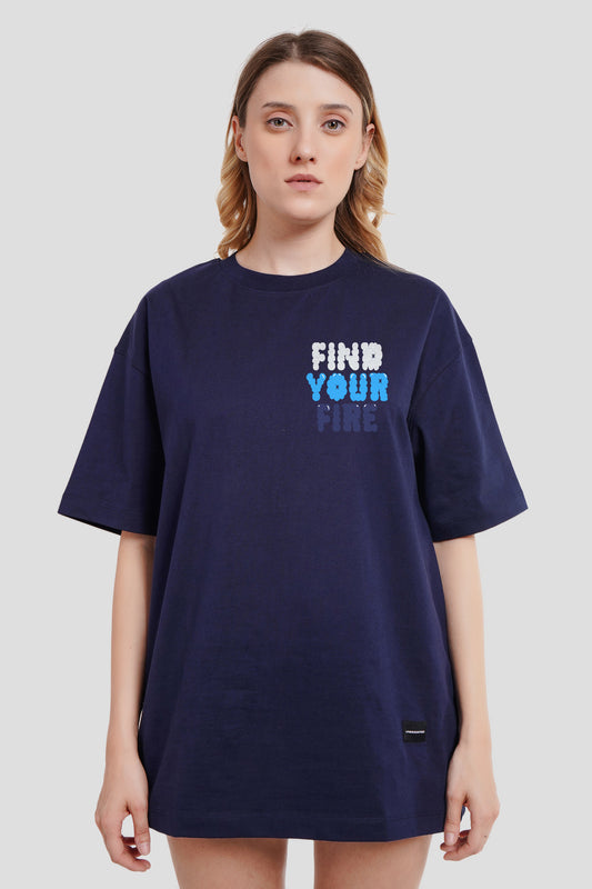 Find Your Fire Navy Blue Oversized Fit T-Shirt Women