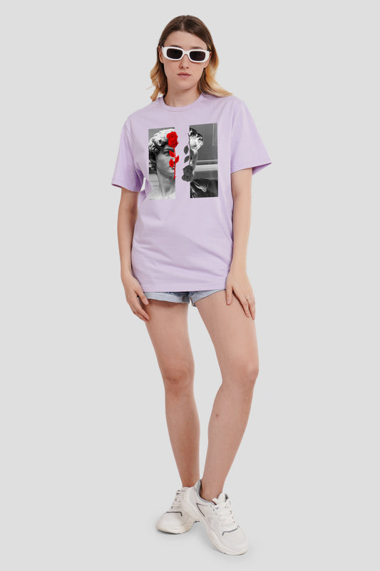 Black And Grey Timeless Rose Lilac Boyfriend Fit T-Shirt Women Pic 1