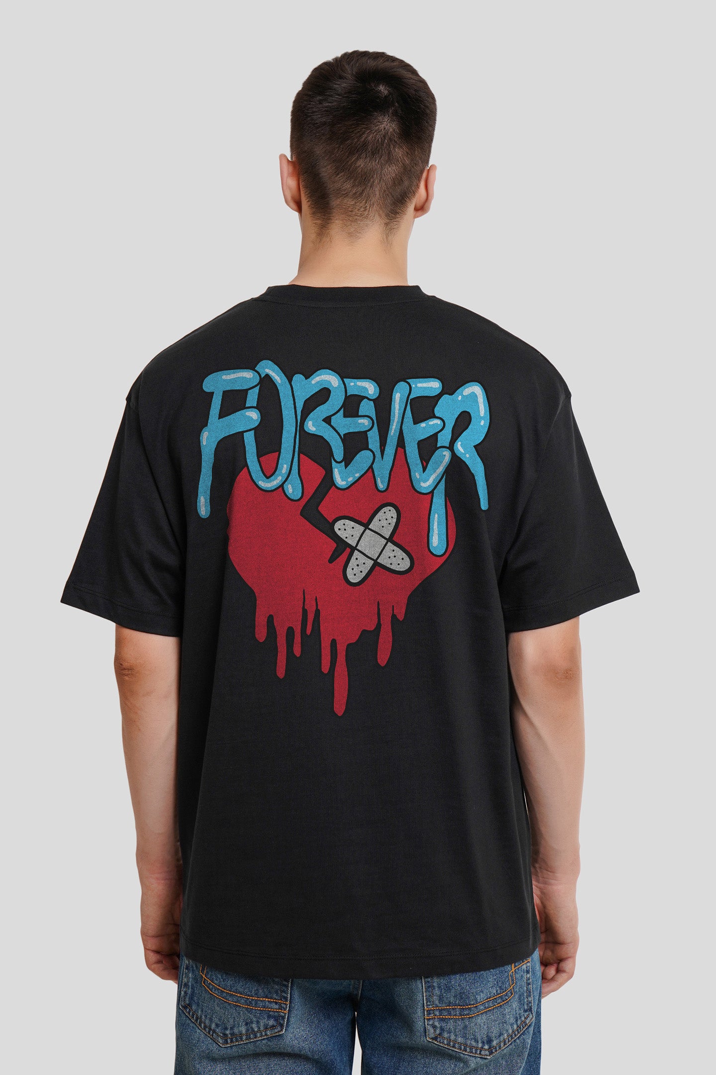 Forever Broken Heart Black Oversized Fit T-Shirt Men