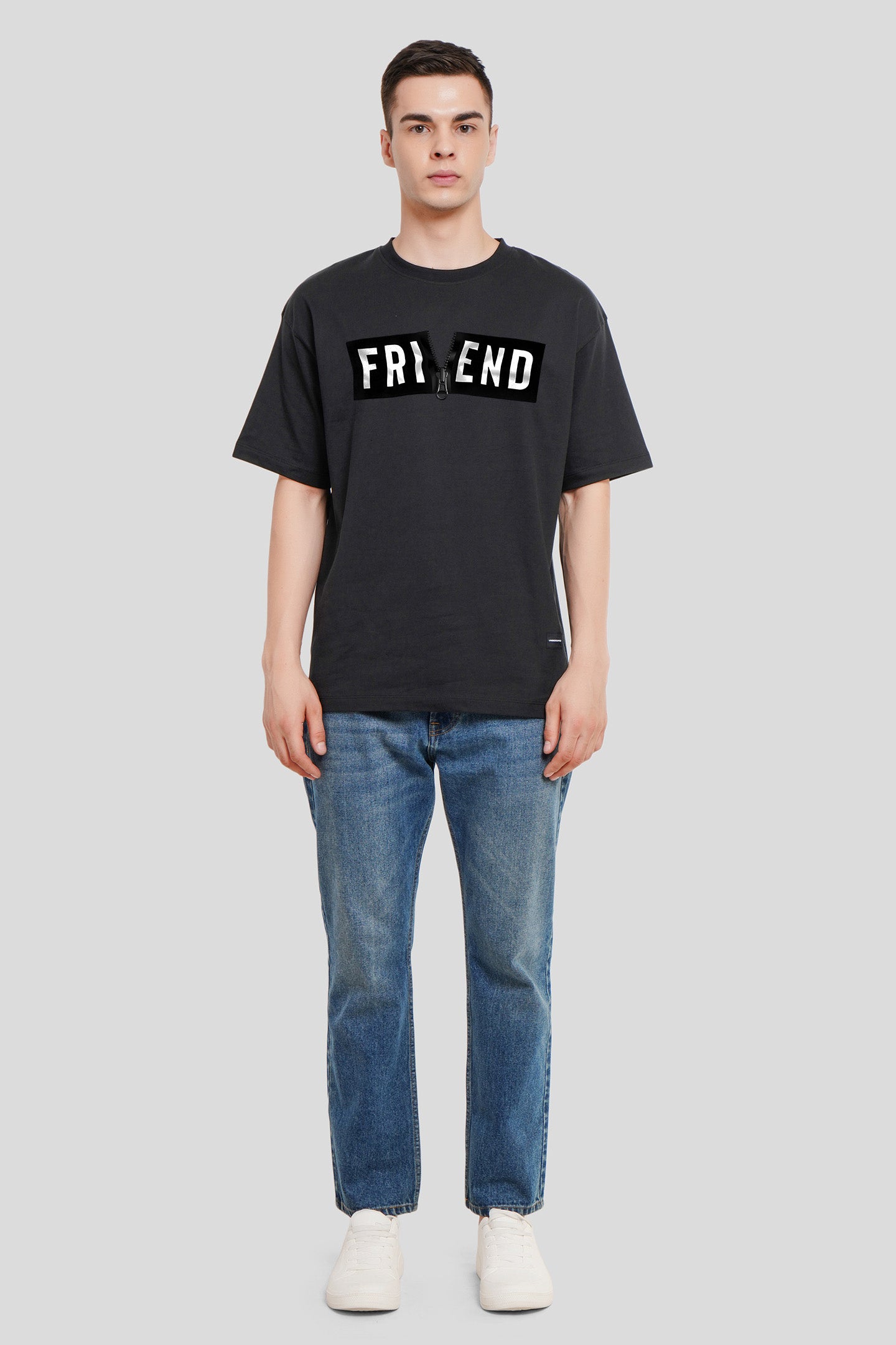 Friend Zip Print Black Oversized Fit T-Shirt Men