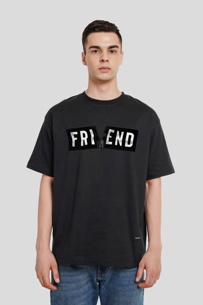 Friend Zip Print Black Oversized Fit T-Shirt Men