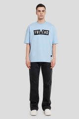 Friend Zip Print Powder Blue Baggy Fit T-Shirt Men