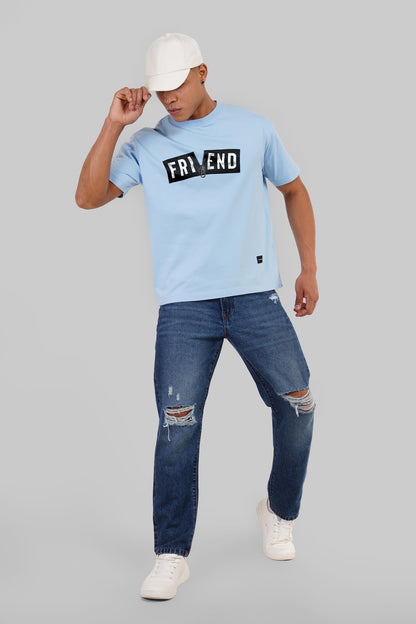 Friend Zip Print Powder Blue Oversized Fit T-Shirt Men