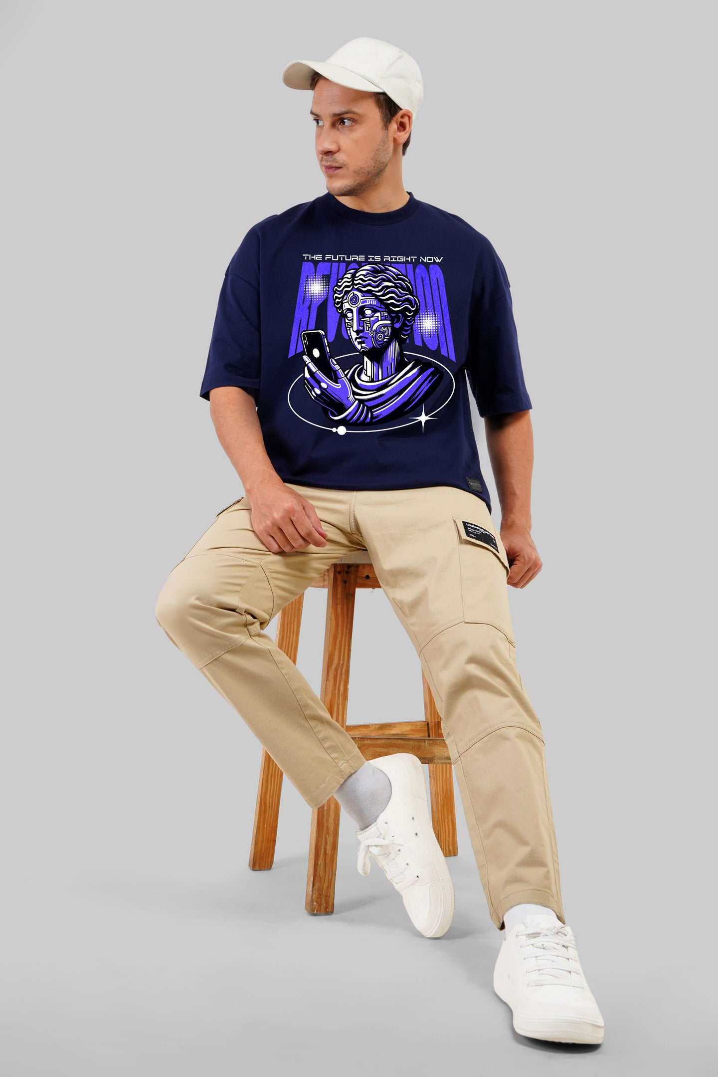 Future Vision Navy Blue Baggy Fit T-Shirt Men Pic 4