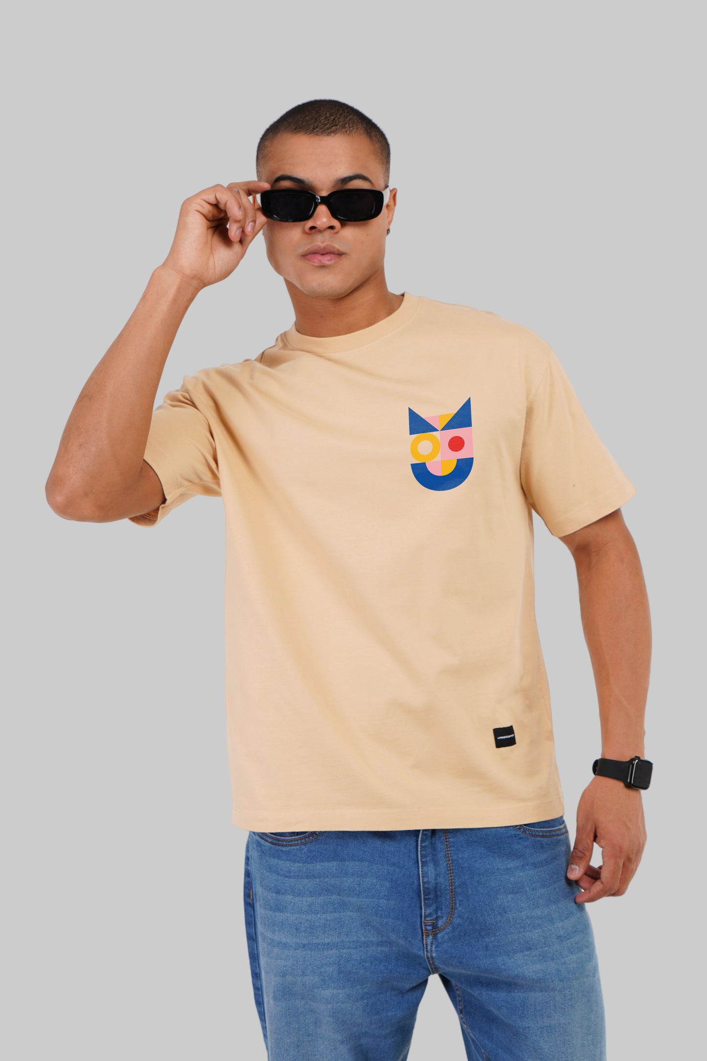 Abstract Design Beige Printed T-Shirt