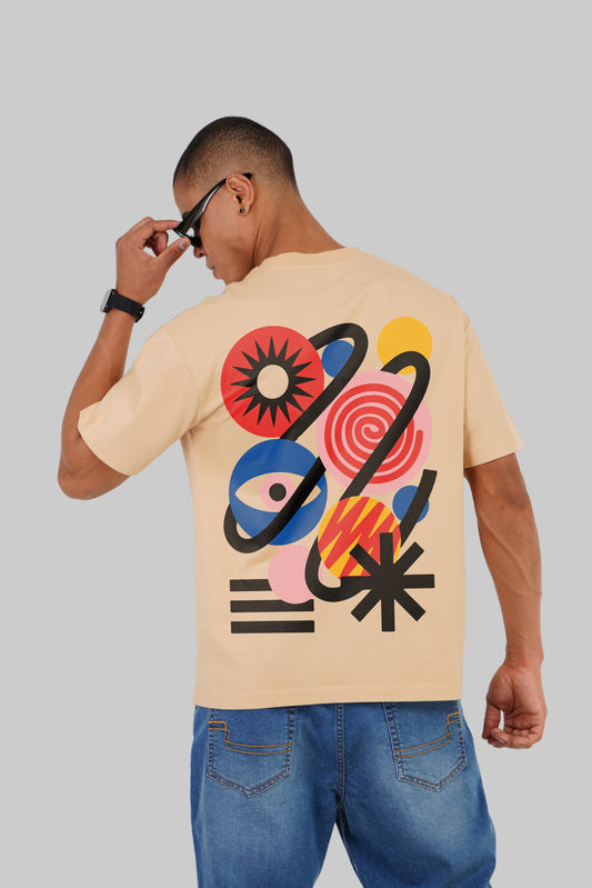 Abstract Design Beige Printed T-Shirt