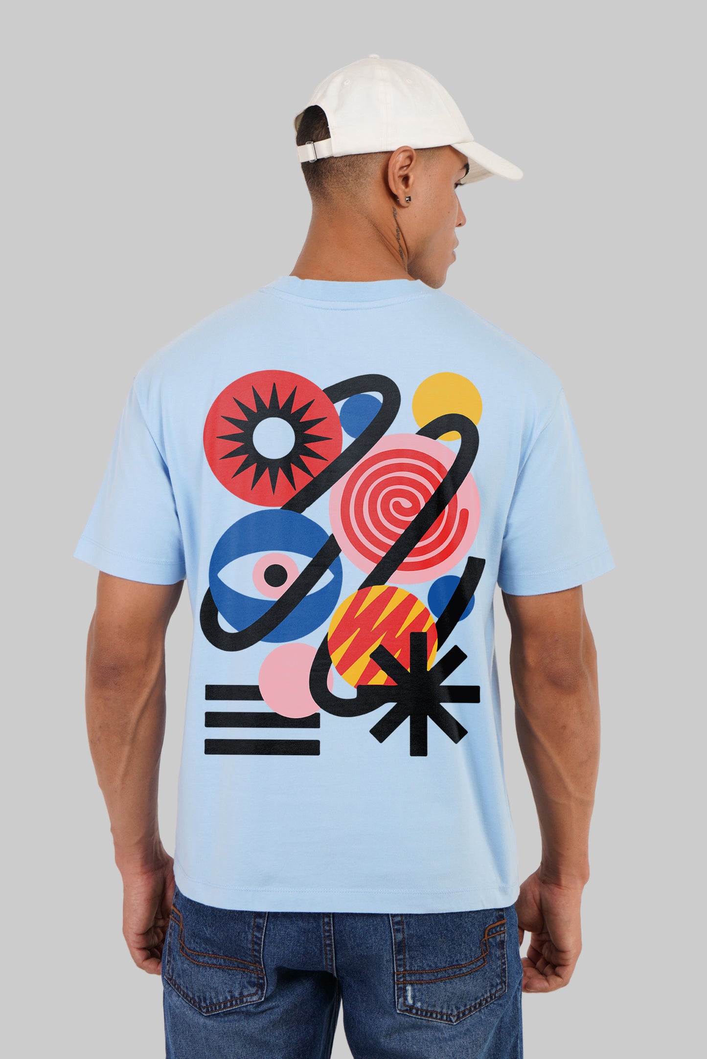 Abstract Design Powder Blue Printed T-Shirt