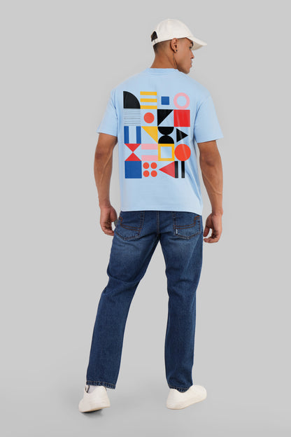 Abstract Design Powder Blue Printed T-Shirt