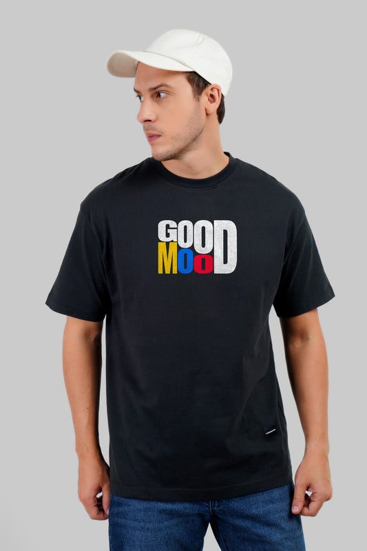 Good Mood Typographic Black Oversized Fit T-Shirt Men Pic 1