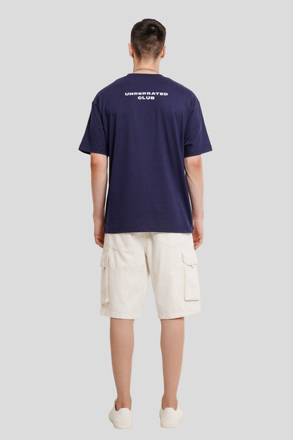 Hahahaha Navy Blue Printed T Shirt Men Oversized Fit With Front And Back Design Pic 2