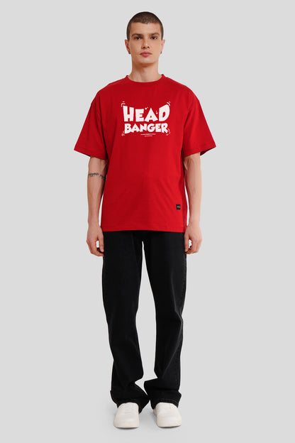 Head Banger Red Printed T-Shirt Men Oversized Fit