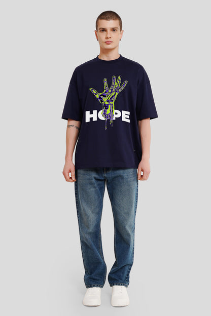 Hope Navy Blue Printed T Shirt Men Baggy Fit With Front Design Pic 4