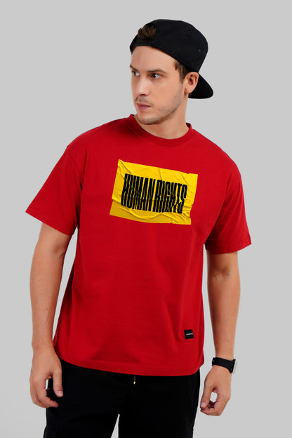 Human Rights Typographic Red Oversized Fit T-Shirt Men Pic 1