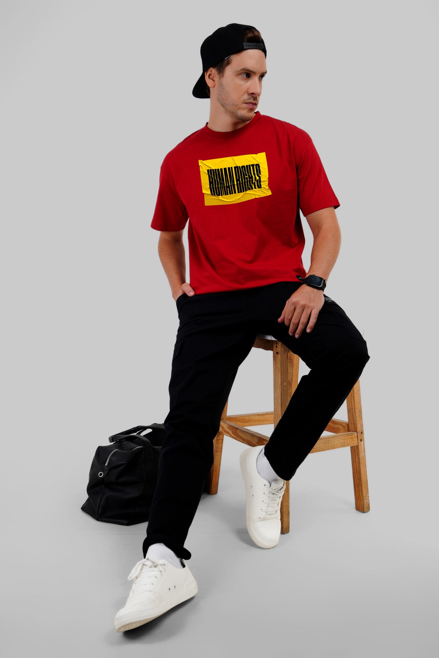 Human Rights Typographic Red Oversized Fit T-Shirt Men Pic 4