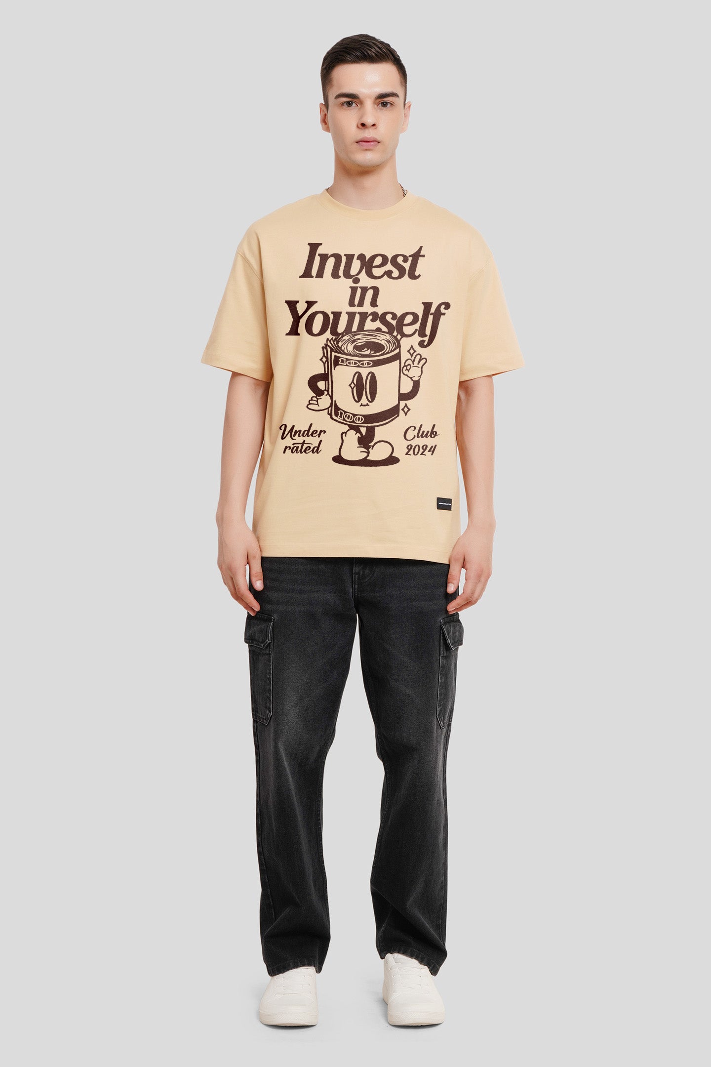 Invest In Yourself Beige Oversized Fit T-Shirt Men