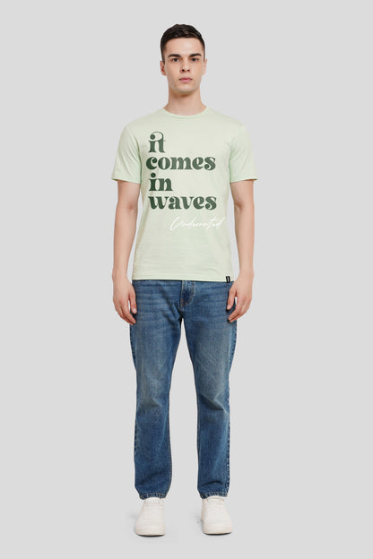 It Comes In Waves Pastel Green Regular Fit T-Shirt Men