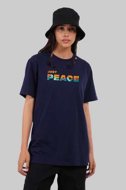 Just Peace Navy Blue Boyfriend Fit T-Shirt Women