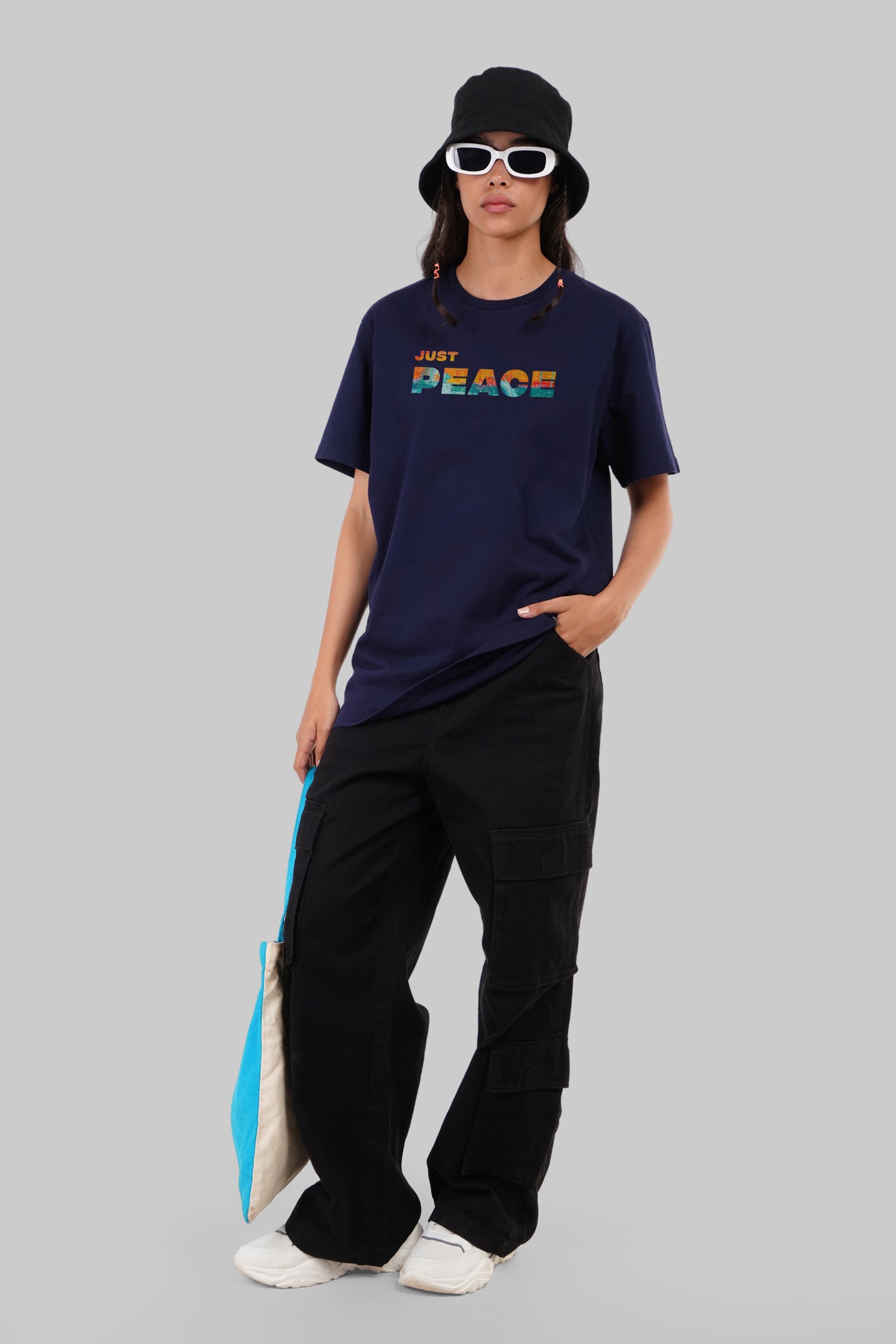 Just Peace Navy Blue Boyfriend Fit T-Shirt Women