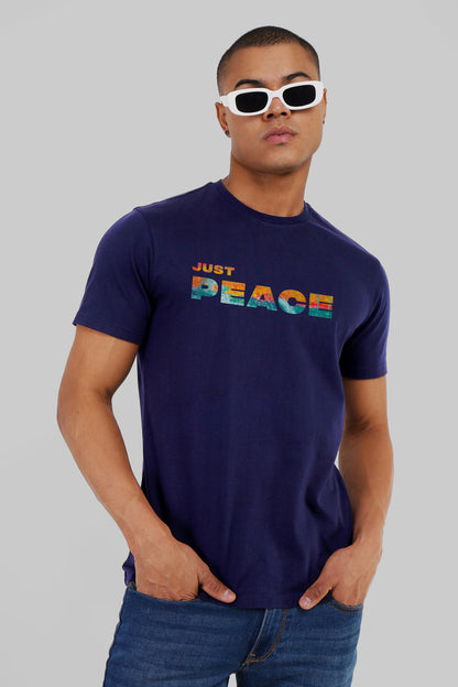 Just Peace Navy Blue Regular Fit T-Shirt Men