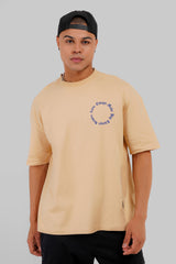 Circular Typographic Beige Baggy Fit T-Shirt Men Pic 1