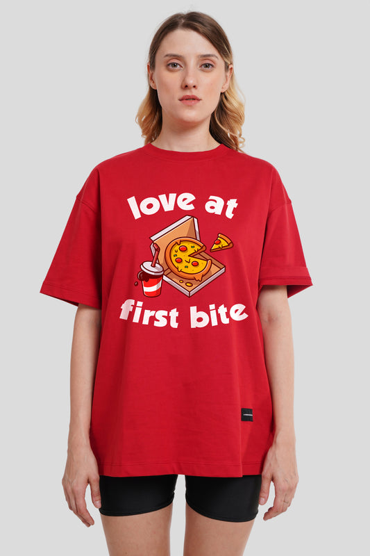 Love At First Bite Red Printed T-Shirt Women Oversized Fit With Front Design Pic 1