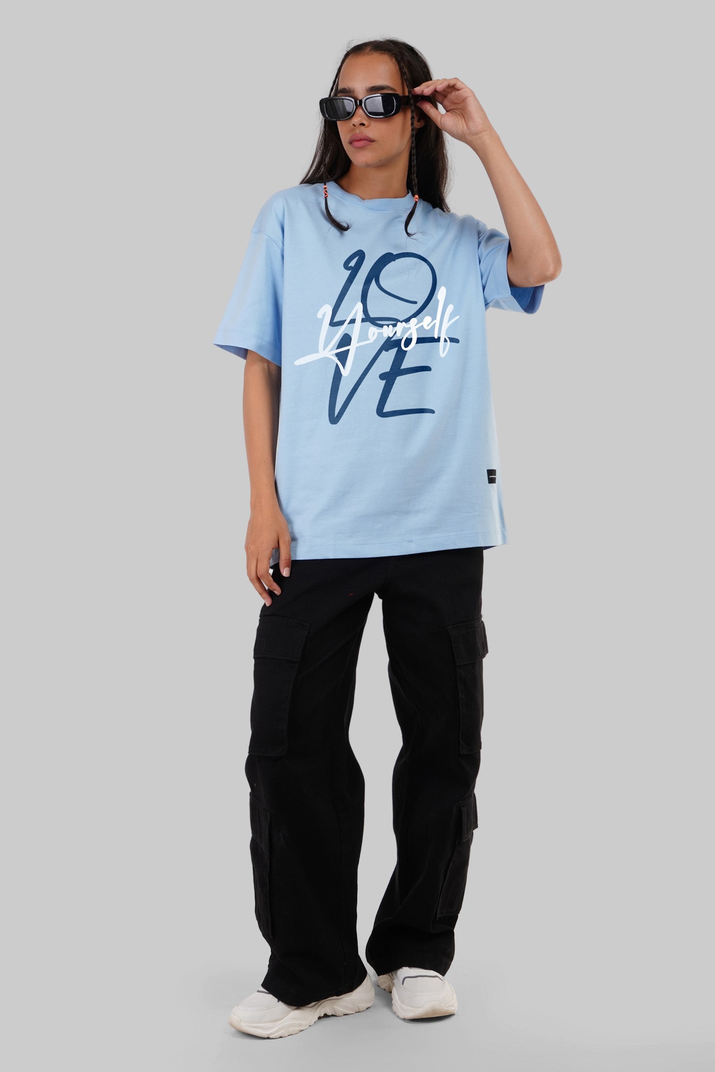 Love Yourself Powder Blue Oversized Fit T-Shirt Women