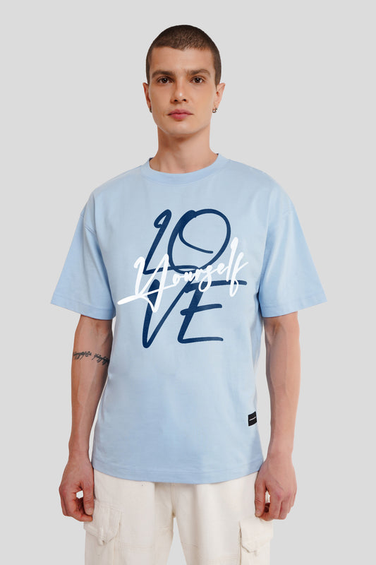 Love Yourself Powder Blue Oversized Fit T-Shirt Men Pic 1