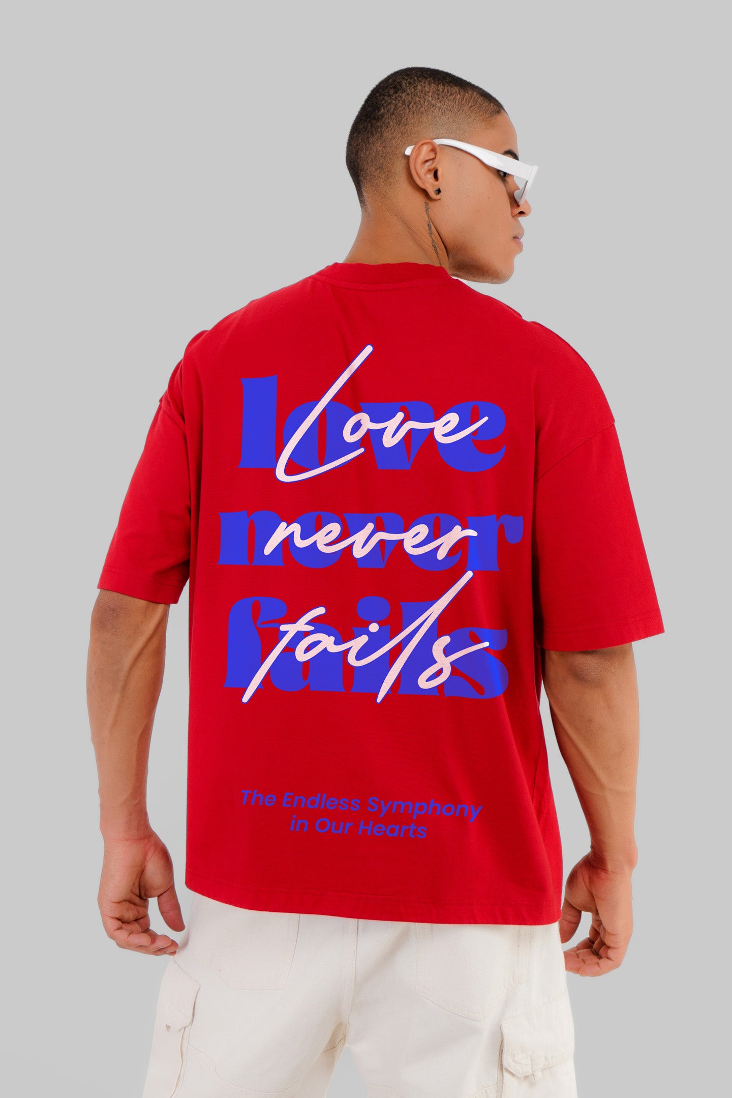 Love Never Fails Red Baggy Fit T-Shirt Men