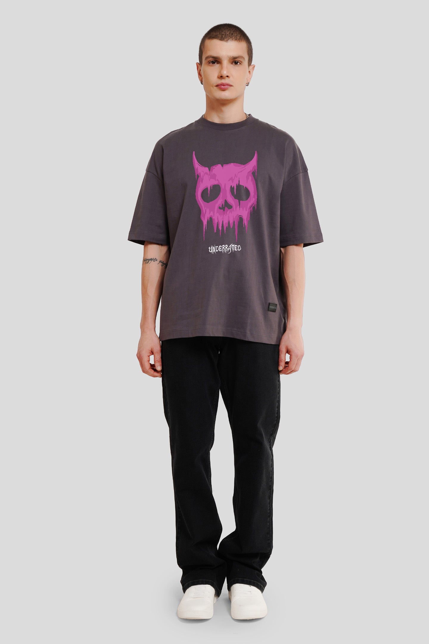 Melting Skull Dark Grey Printed T-Shirt