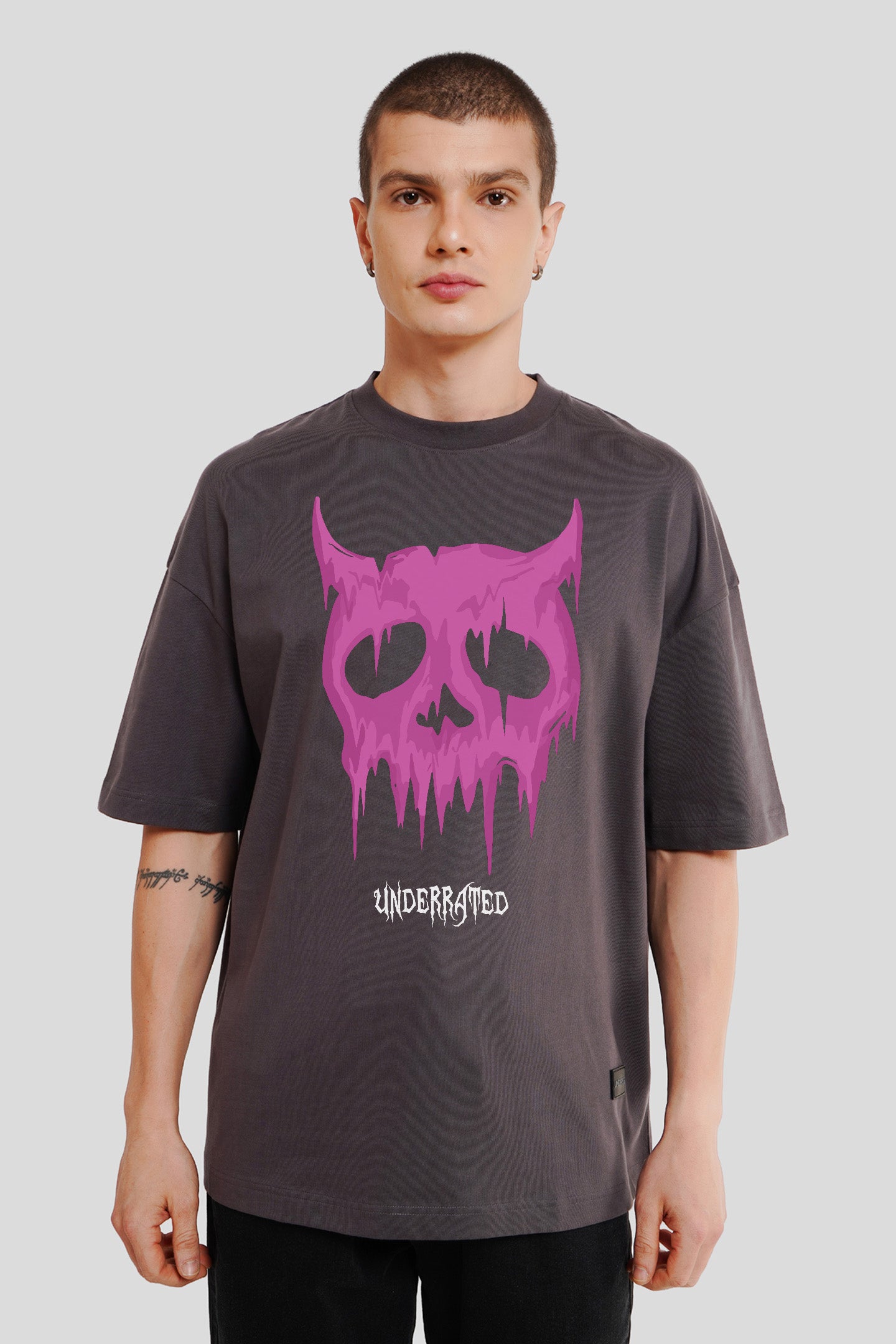 Melting Skull Dark Grey Printed T-Shirt