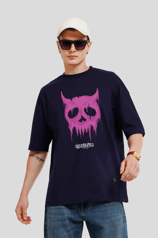 Melting Skull Navy Blue Printed T-Shirt Men Baggy Fit