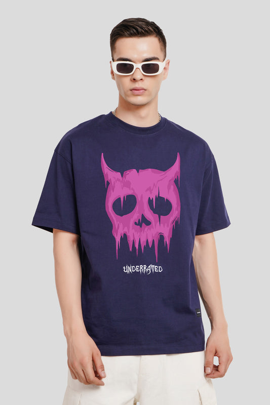 Melting Skull Navy Blue Printed T-Shirt Men Oversized Fit