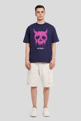 Melting Skull Navy Blue Printed T Shirt Men Oversized Fit With Front Design Pic 3