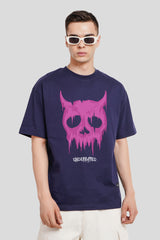Melting Skull Navy Blue Printed T Shirt Men Oversized Fit With Front Design Pic 1