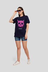 Melting Skull Navy Blue Printed T-Shirt